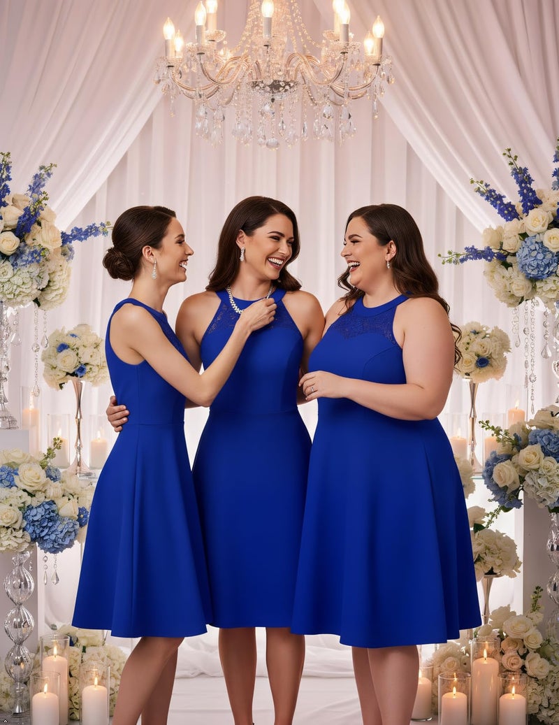 Bbonlinedress Halter Bridesmaid Formal Wedding Guest Short Cocktail Prom Teens Sleeveless Dress RoyalBlue L - Image 3
